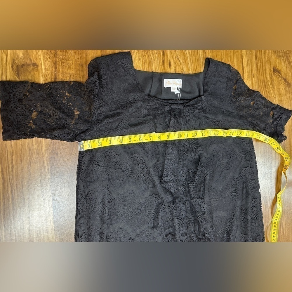 NWT Sweet Mommy Maternity Dress Short Sleeve Black Lace Lined Knee Length Size M - Picture 4 of 12